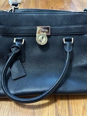 Michael Kors Classic Black Leather Satchel with Gold Lock